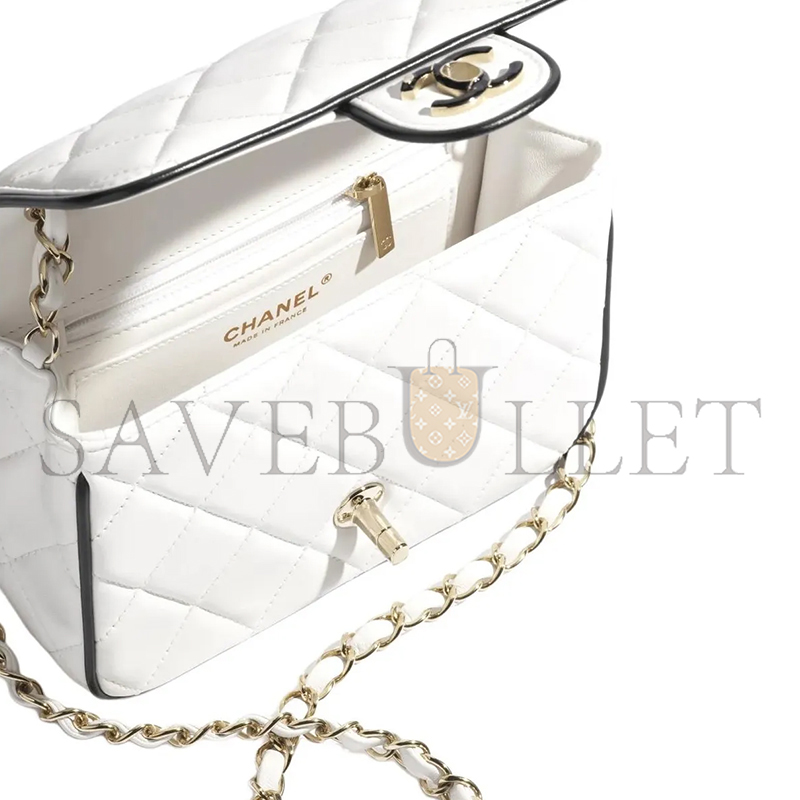CHANEL 25P DIAMOND LAMBSKIN FLAP SHOULDER BAG MINI WHITE AS5151 (15*12*3.5cm)